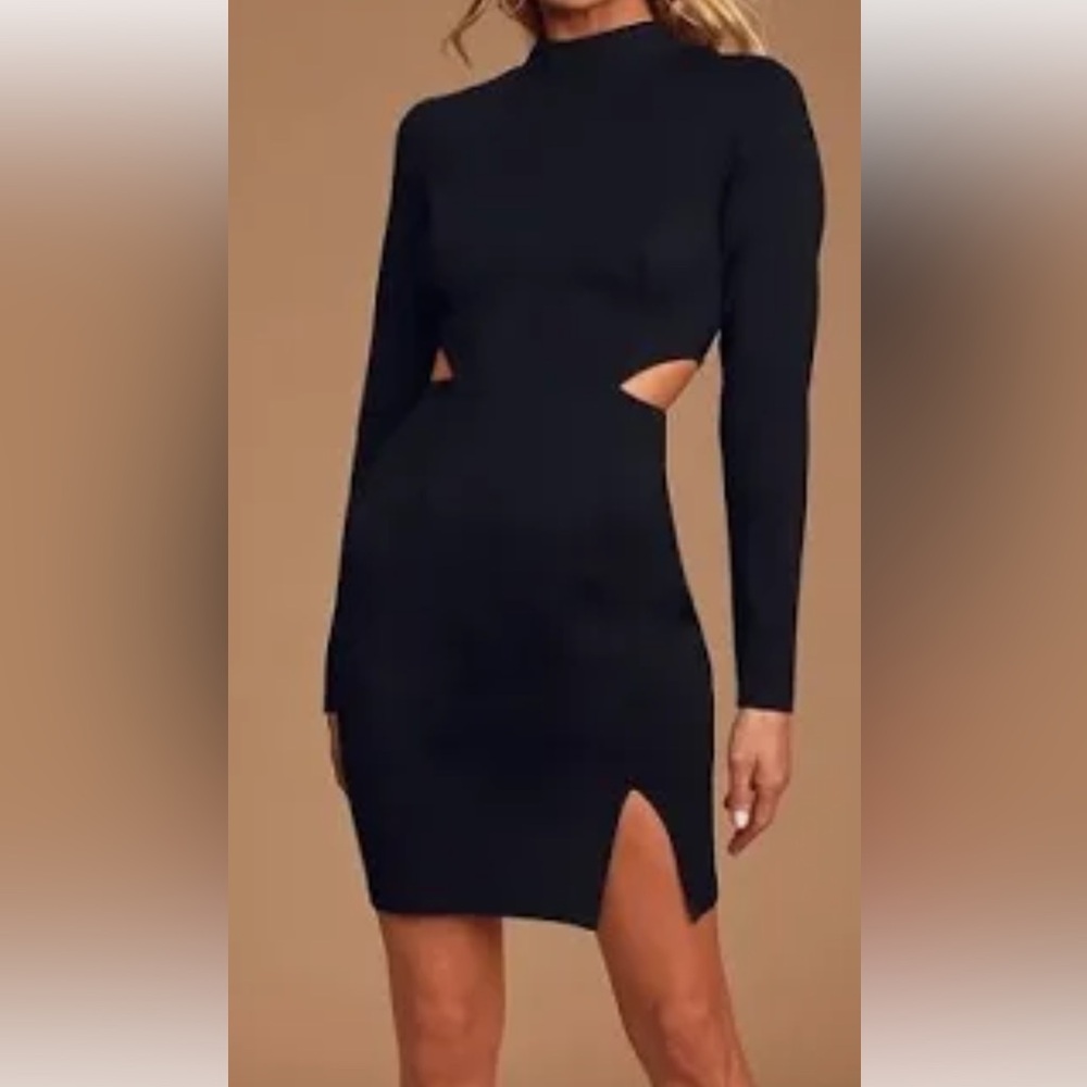 LULUS Awestruck Cutout Long Sleeve Bodycon Dress Black
